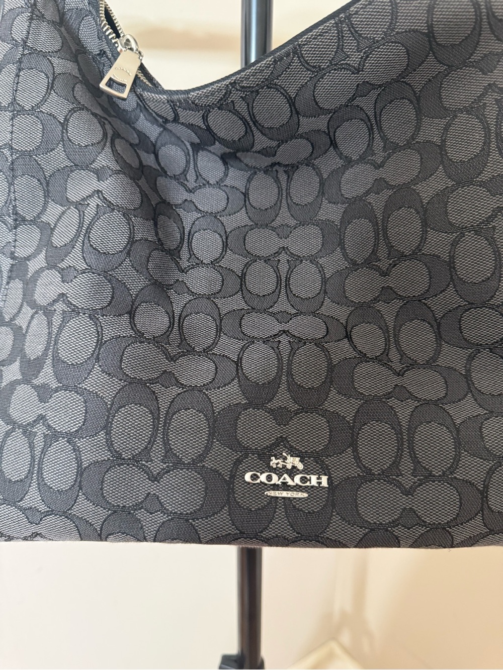 Coach East/West Celeste Hobo Shoulder Bag Purse Black Smoke Signature Canvas EUC - Picture 3 of 16